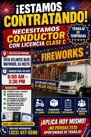 Oportunidad de Empleo: Conductor con Licencia Clase C / Ayudantes