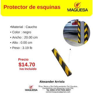 Protectores de caucho negro para esquinas, con reflectivos amarillos.