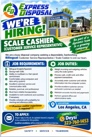 Bilingual Customer Service Representative / Scale Cashier