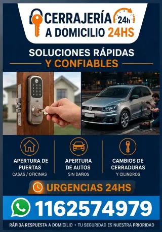 CERRAJERÍA 24HS - URGENCIAS A DOMICILIO CASAS Y AUTOS