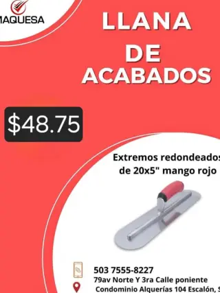 Llanas de acero para acabados, extremos redondeados 20 Pulg. MARSHALLTOWN.