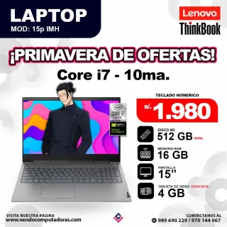 Laptop Lenovo Thinkbook 15p IMH core i7 - 10ma.