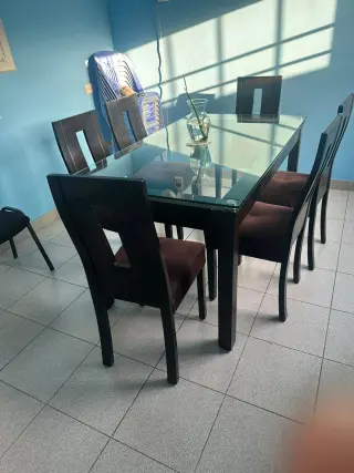 Mesa de Comedor Moderna de Vidrio con 6 Sillas