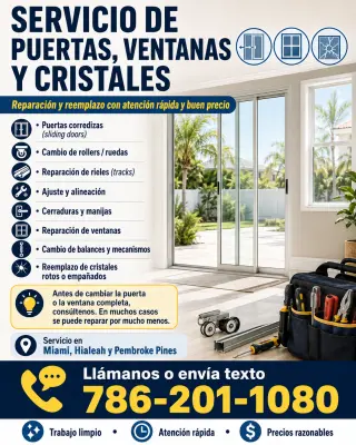 REPARACION DE PUERTAS CORREDIZAS (SLIDING DOOR ) Y VENTANAS .------------