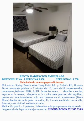 Habitación Amueblada en Renta en Spring Branch