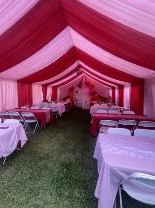 Hermosa Carpa para Fiestas con telas y el tema que tu quieras
