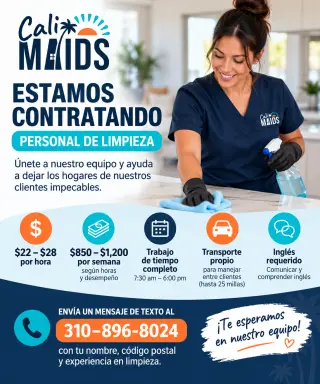 Técnica de Limpieza Residencial — Tiempo Completo | $22–$28 por hora