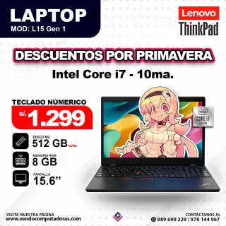 Laptop LENOVO THINKPAD Intel Core i7 - 10ma Gen / L15 Gen 1