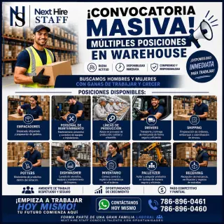 SE BUSCAN TRABAJADORES DE WAREHOUSE