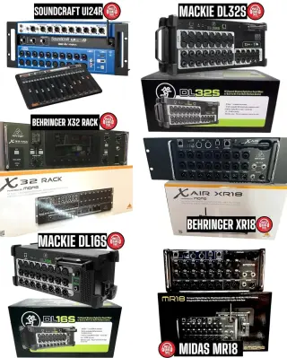 Behringer X32, Midas M32, Soundcraft Ui24R, Yamaha TF1, Yamaha MG16XU,