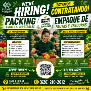🍎 PACKING POSITIONS AVAILABLE | POSICIONES DE EMPAQUE DISPONIBLES 🥦