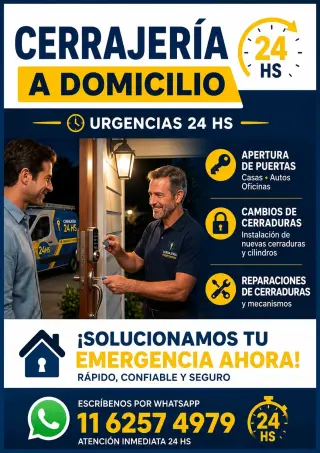 CERRAJERÍA 24HS - URGENCIAS A DOMICILIO CASAS Y AUTOS
