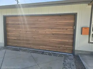 Woodlike plank garage door