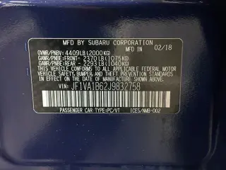Subaru WRX 2018 AWD Premium 4dr Sedan 6M