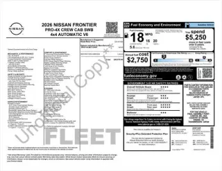 Nissan Frontier 2026 4x4 PRO-4X 4dr Crew Cab 5 ft. SB
