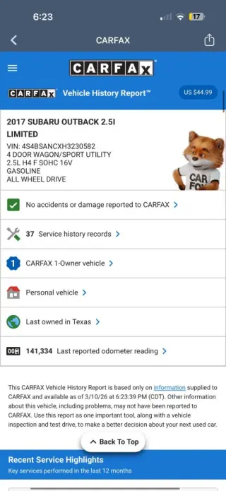 2017 SUBARU OUTBACK