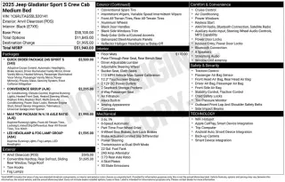 Jeep Gladiator 2025 4x4 Sport 4dr Crew Cab 5.0 ft. SB