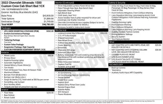 Chevrolet Silverado 1500 2022 4x2 Custom 4dr Crew Cab 5.8 ft. SB