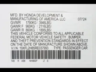 Honda Civic 2024 Sport 4 puertas Portón Trasero CVT