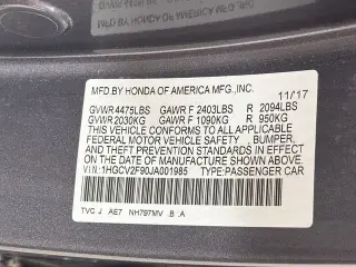 Honda Accord 2018 Touring 4dr Sedan (2.0T I4)