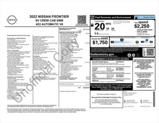 Nissan Frontier 2022 4x2 S 4dr Crew Cab 5 ft. SB