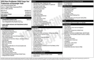 Ram ProMaster 2025 Tradesman 2500 159 WB 3dr High Roof Cargo Van sin asiento de pasajero