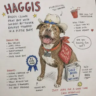 Haggis- underbite....  overlove
