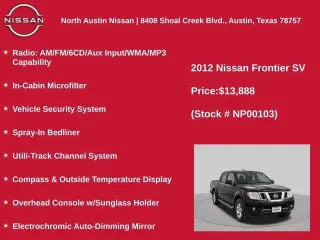 Nissan Frontier 2012 4x2 S cabina de cabina cuadruple SWB camión 4 puertas