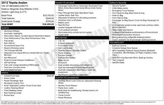 Toyota Avalon 2012 Base 4dr Sedan