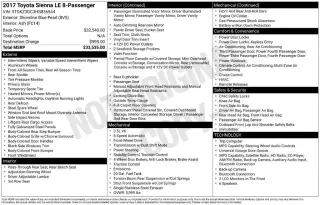 Toyota Sienna 2017 LE 7-Pasajeros Asiento de Acceso Automático 4dr Mini-Van