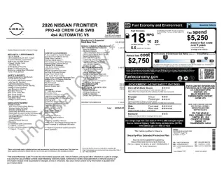 Nissan Frontier 2026 4x4 PRO-4X 4dr Crew Cab 5 ft. SB