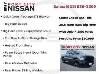 Ram 1500 2021 4x4 Big Horn 4dr Crew Cab 5.6 ft. SB Pickup