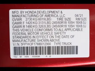 Honda Ridgeline 2021 AWD Sport 4dr Crew Cab 5.3 ft. SB