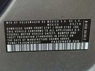 Volkswagen Jetta 2016 1.8T Sport 4dr Sedan 5M PZEV