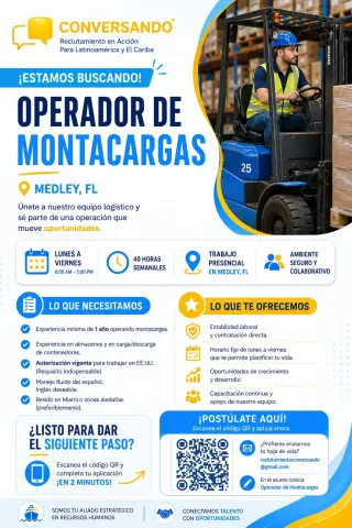 Buscamos Forklift Operator / Ayudantes de Bodega