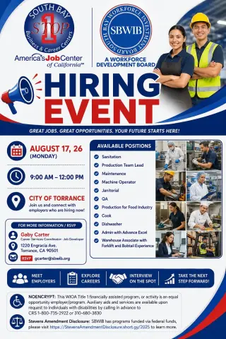 Se solicitan Muchachos trabajadores para bodega en Torrance