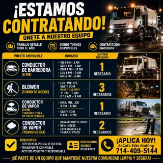 Choferes y Blowers 40+ hrs