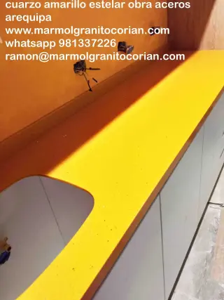 cuarzo color amarillo para cocinas, baños, counters de atencion