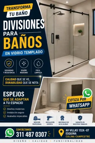 Divisiones para Baños en Vidrio Templado - Instalación Profesional