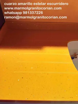 cuarzo color amarillo para cocinas, baños, counters de atencion