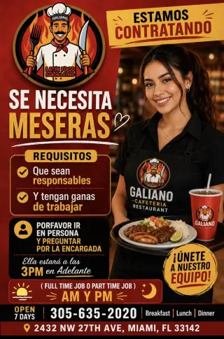 Se  Contrata meseras y cosinera