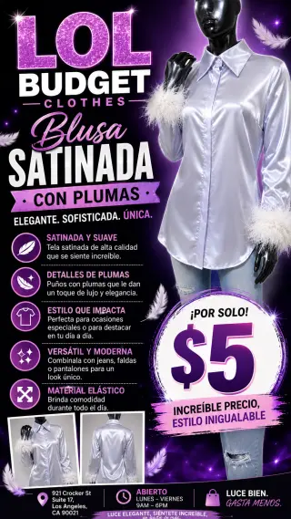 Blusa Satinada Elegante con Plumas - ¡Solo $5!