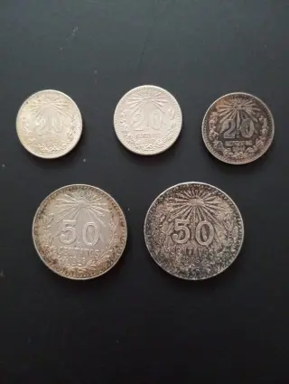 Lote de 5 monedas antiguas de México plata ley .720