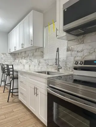 brand new flooring  renovated bathrooms
