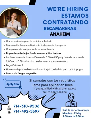 Se Busca Recamarera en Anaheim