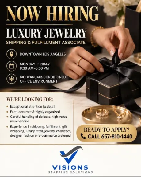 Now Hiring- Jewelry Shipping Fullfilment Associate- Luxury Brand