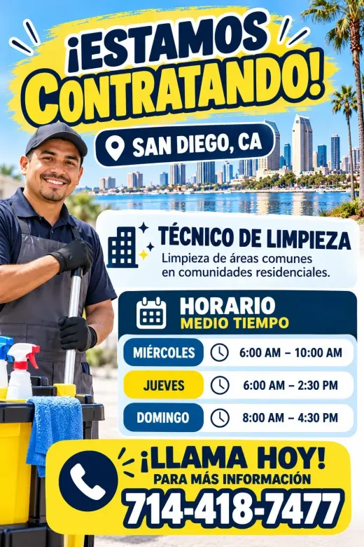 ¡ESTAMOS CONTRATANDO! Técnico de Limpieza
