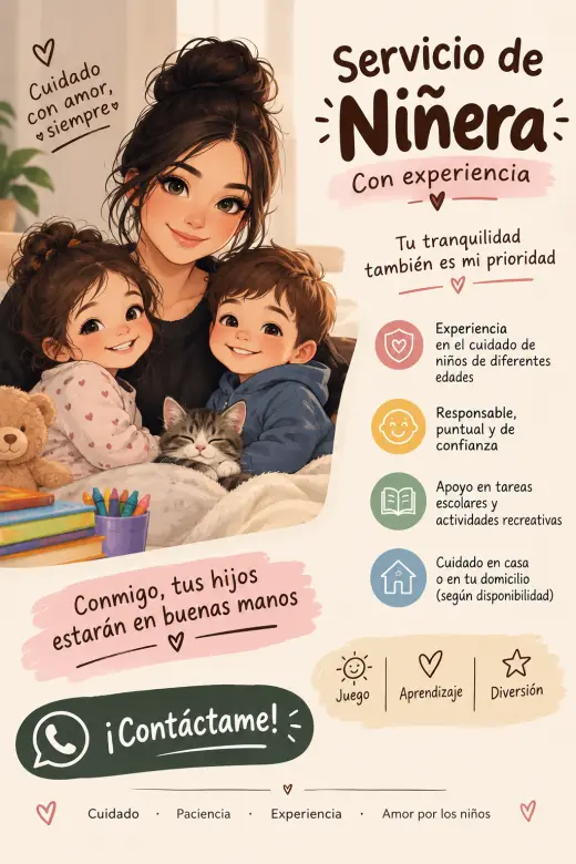 Hola soy mari! ¿Buscas una niñera de confianza para tus pequeños?