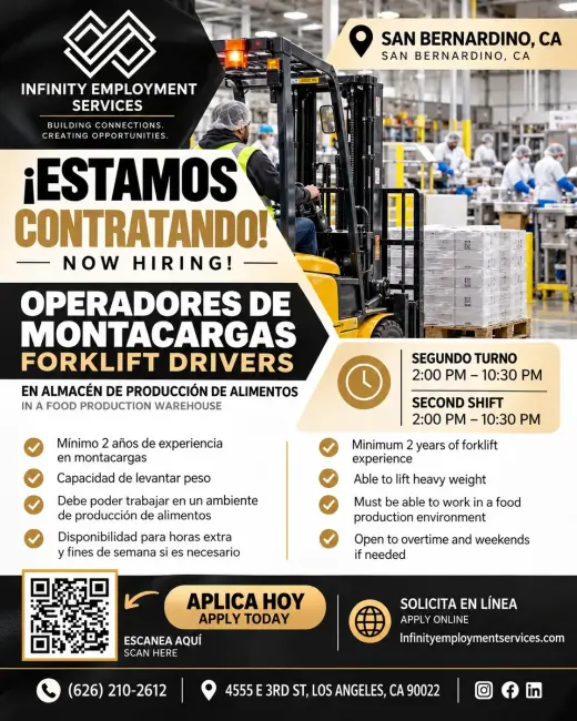 CONTRATANDO URGENTE OPERADORES DE MONTACARGAS !