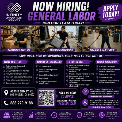 🚨 NOW HIRING GENERAL LABORERS | ¡ESTAMOS CONTRATANDO GENERAL LABOR! 🚨